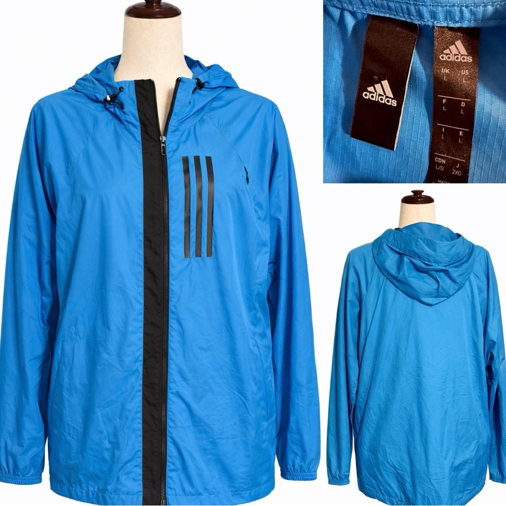 Adidas blue/ black windbreaker jacket hoodie, L